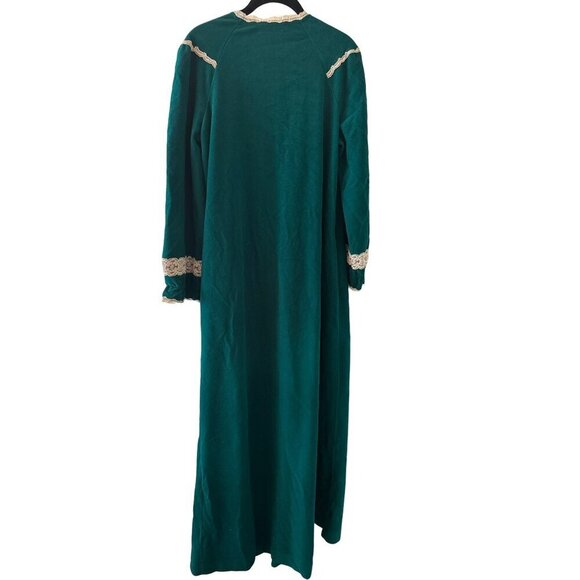 Vintage 80s Vassarette Teal Nightgown Housecoat Lace Trim & Long Sleeves Size M - Picture 4 of 5